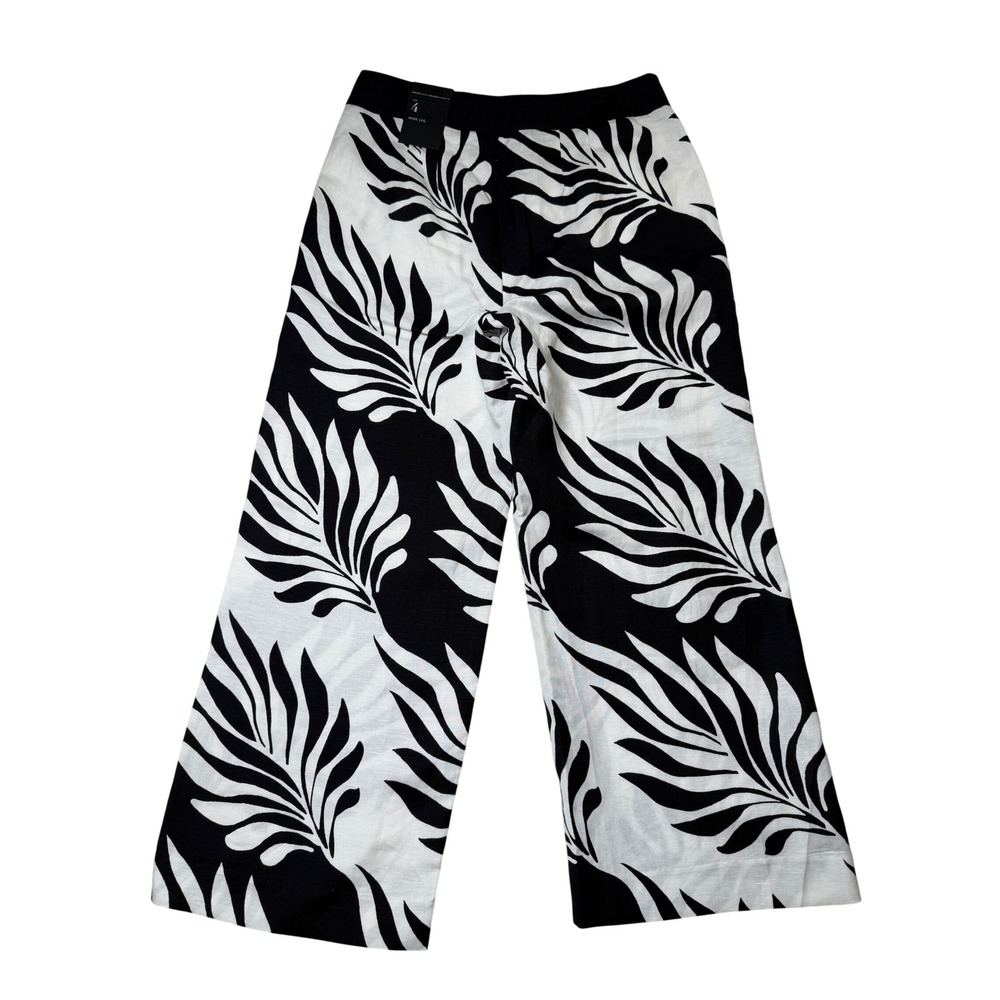 White House Black Market 570388572 Tonal Leaf Print Linen Wide Leg Pants 4R - Picture 3 of 10